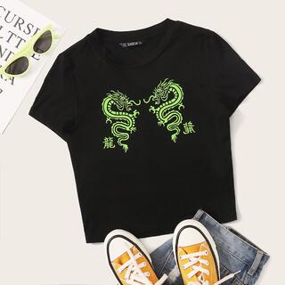 Облегающая короткая футболка с принтом дракона
