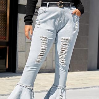 Рваные джинсы размера плюс с карманом без пояса