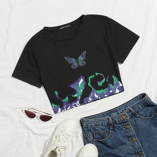 Кроп футболка с принтом бабочки