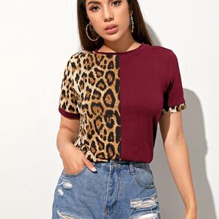 Контрастная футболка с леопардовым принтом