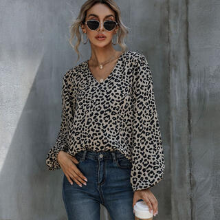 Блуза с v-образным воротником и леопардовым принтом