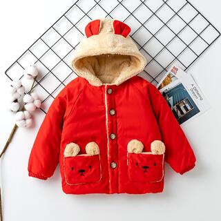 Однобортная куртка с капюшоном и принтом медведя для девочек