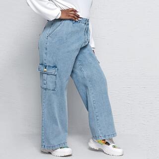 Широкие джинсы размера плюс с высокой талией и карманом