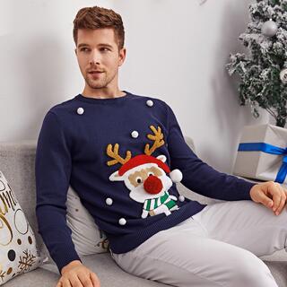 Мужской рождественский свитер с помпоном