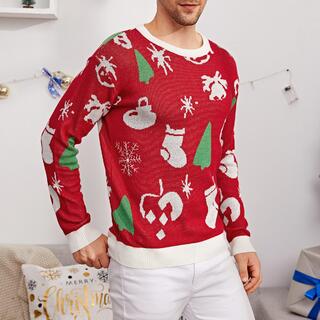 Мужской свитер с рождественским рисунком и контрастной отделкой