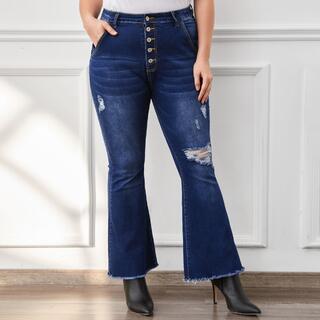 Рваные расклешенные джинсы размера плюс с высокой талией