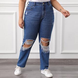 Рваные джинсы размера плюс с высокой талией