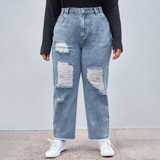 Рваные джинсы размера плюс с карманом
