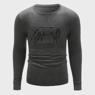 Мужской вязаный свитер в рубчик с узором лошади