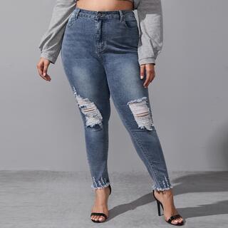Рваные джинсы скинни размера плюс с высокой талией