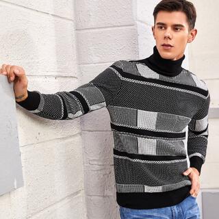 Мужской свитер с высоким воротником и графическим узором