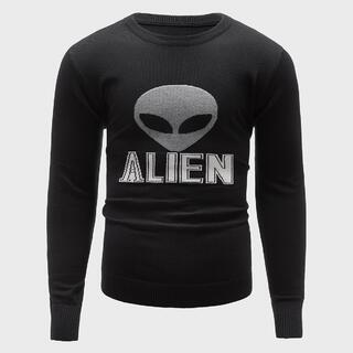 Мужской свитер с буквами и инопланетным узором